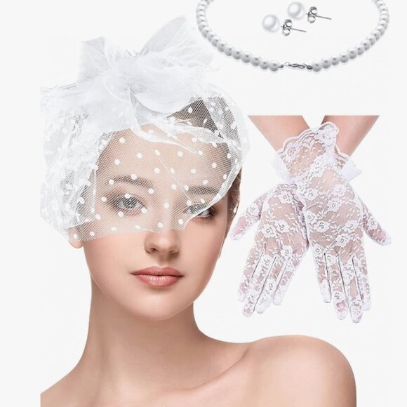 4 Pcs 50s Tea Party with Short Lace Gloves main image 6